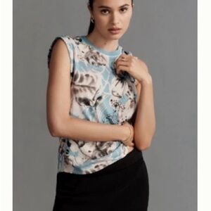 Pilcro Blue and Black Floral Muscle Tee